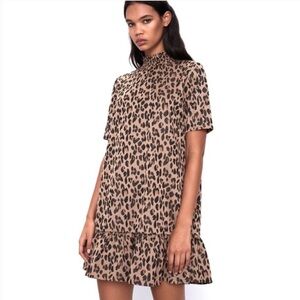 Zara Leopard Print Jacquard Dress Size Sm